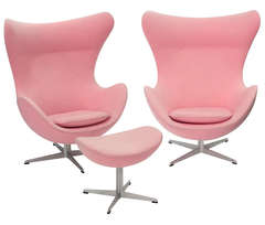 Pair of Iconic Egg Chairs and Ottoman by Arne Jacobsen