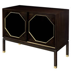 Chic Two-Door Cabinet with Leather Panels and Brass Trim by Harvey Probber
