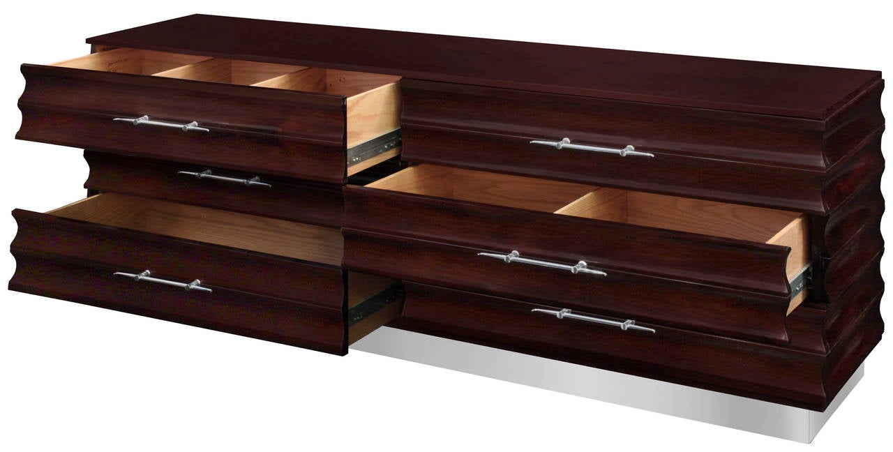 American Large and Exceptional Chest of Drawers in Dark Walnut by Tommi Parzinger