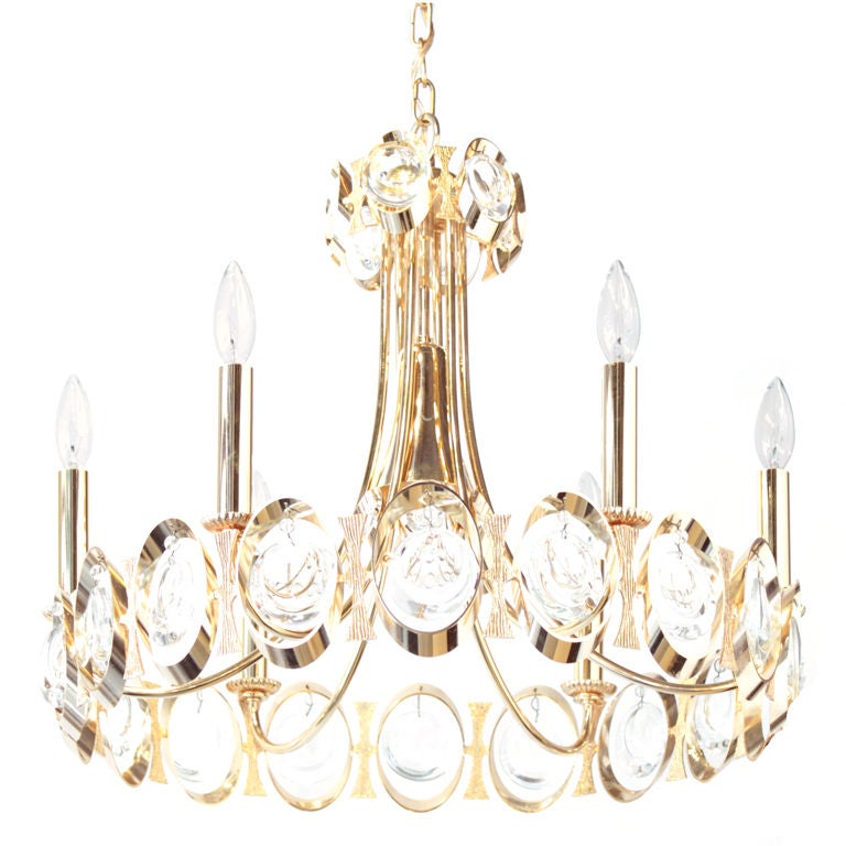 Elegant Brass and Crystal Chandelier by Palwa