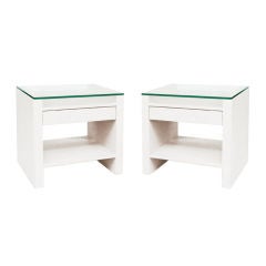 Pair of Lacquered Linen Bedside Tables
