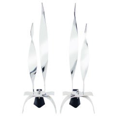 Pair of Flame Andirons in Polished Chrome 11