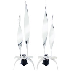 Pair of Flame Andirons in Polished Chrome