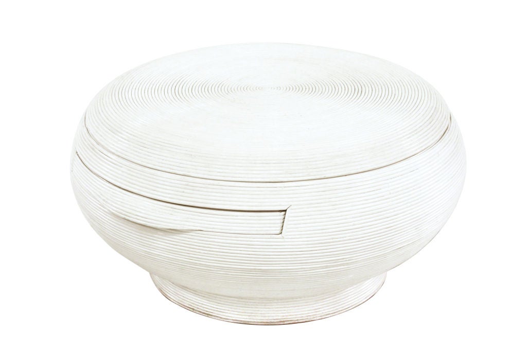 Round Rattan Coffee Table with Rotating Top and Shelf