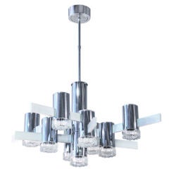 Vintage Chandelier in Chrome with Molded Glass Shades by Sciolari