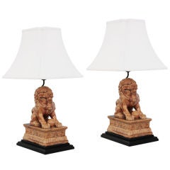 Pair of Ceramic Foo Dog Lamps
