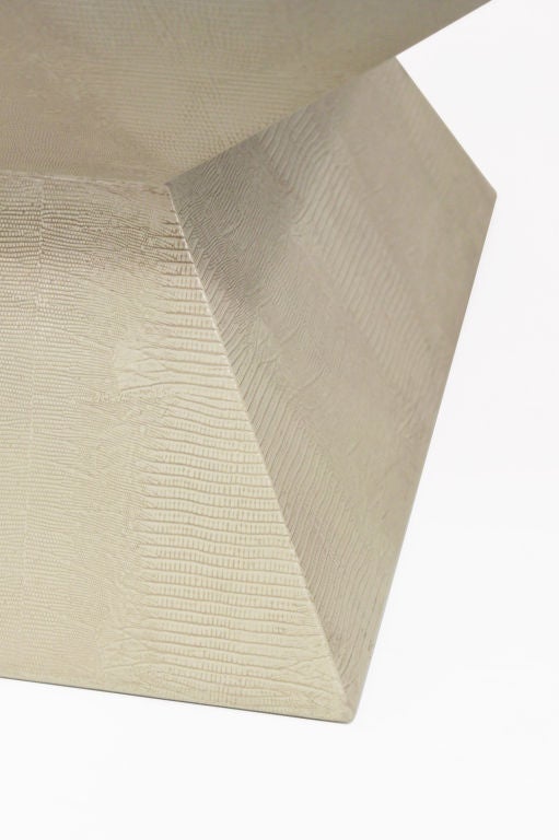 Pair of sculptural coffee tables covered in embossed lizard by Karl Springer, American 1980's
