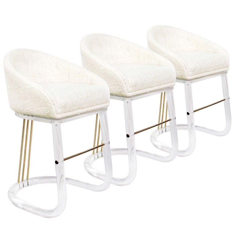 Set of 3 Lucite Bar Stools by Lion in Frost