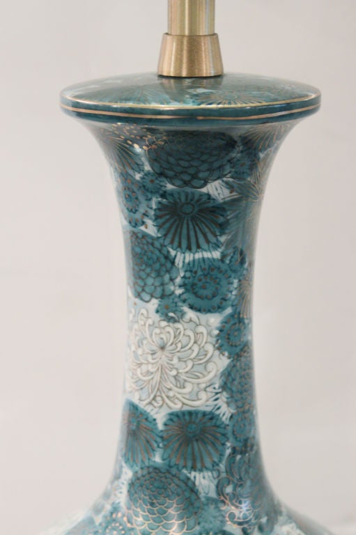 Pair of Hand Painted Porcelain Chrysanthemum Lamps