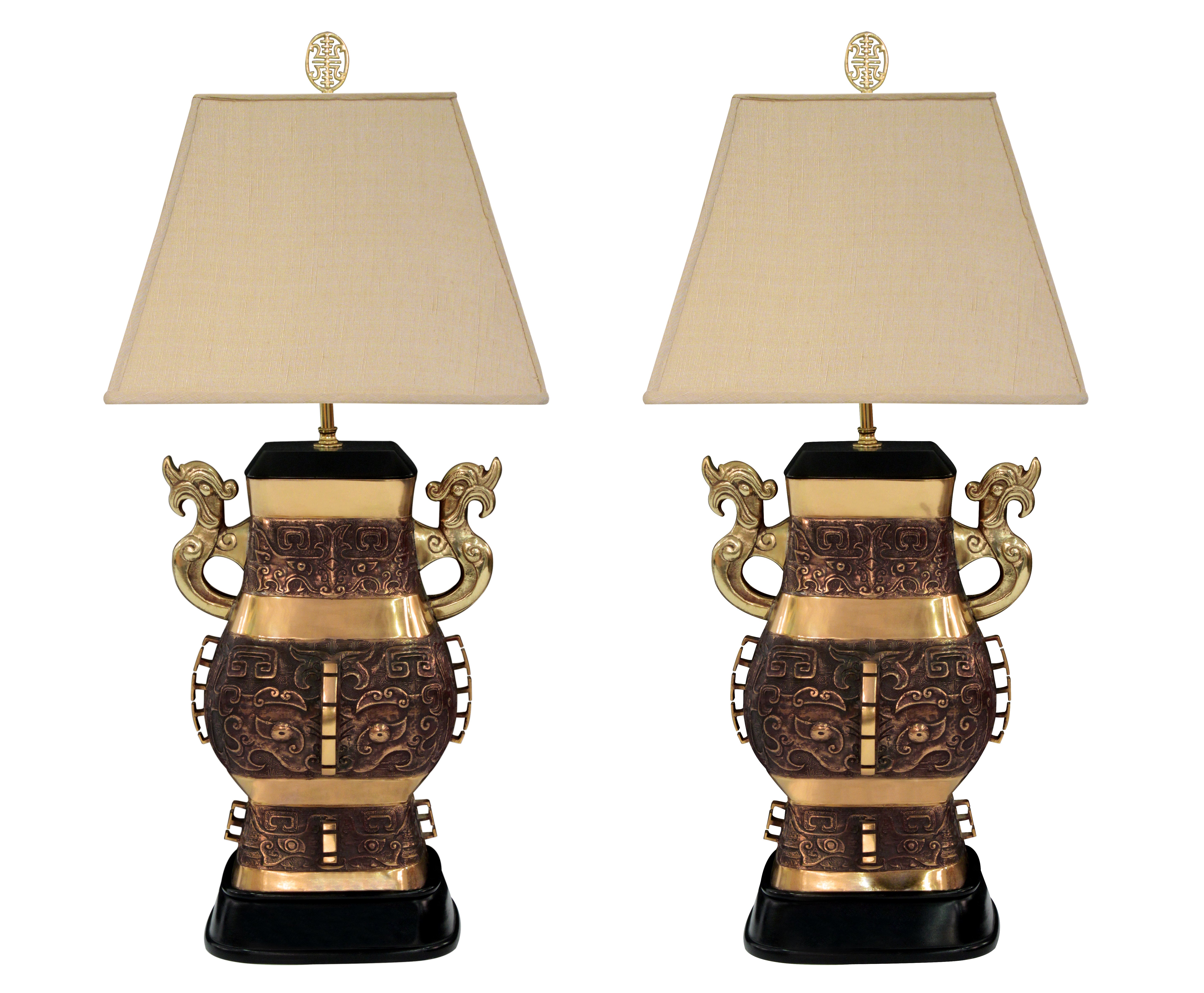 Pair of Impressive Bronze Chinese Urn Table Lamps