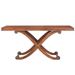 Large Console Table in Walnut with Pewter Accents by Century Furniture
