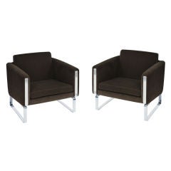 Pair of Club Chairs with Brushed Steel Bases by Hans Wegner