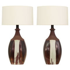 Pair of Large Ceramic Glazed Table Lamps by David Cressey