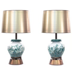 Pair of Elegant Table Lamps in Hand Painted Porcelain