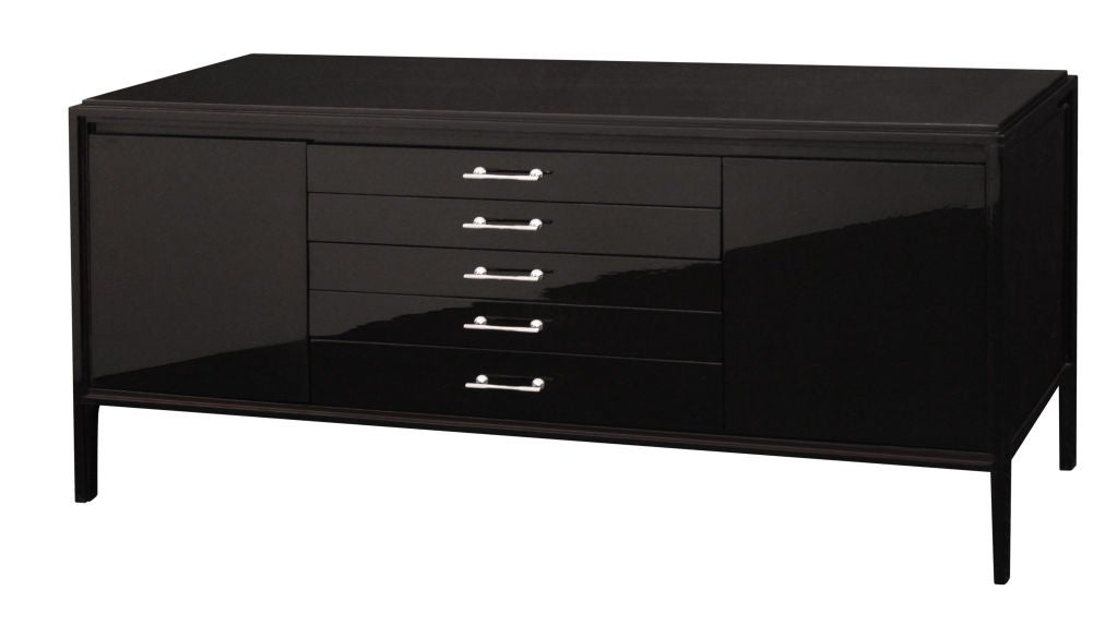 Elegant Commode in Mirror Lacquered Ebony Walnut by Widdicomb