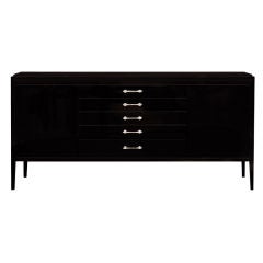 Elegant Commode in Mirror Lacquered Ebony Walnut by Widdicomb