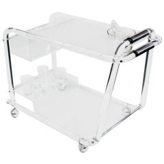 Lucite Serving Cart with Inset Ice Bucket and Glassware