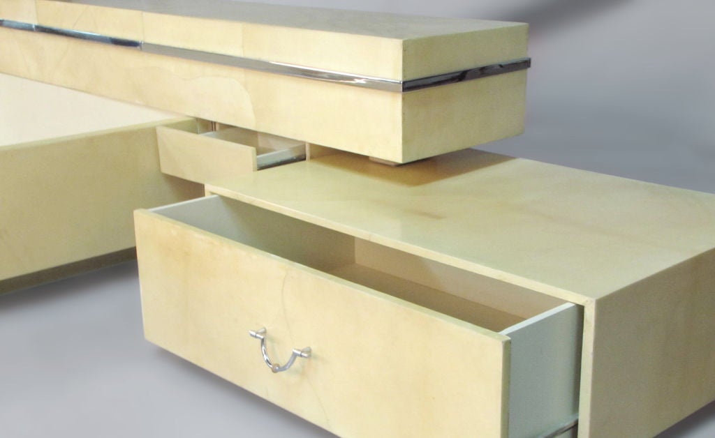 King Bed with Storage and Night Stands in Lacquered Goatskin