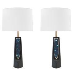 Pair of Table Lamps with Multicolored Resin Medallions