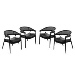 Retro Set of Four Caned Barrel Back Dining/Game Chairs