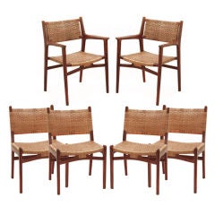 Set of 6 Teak Dining Chairs with Caning designed by Hans Wegner
