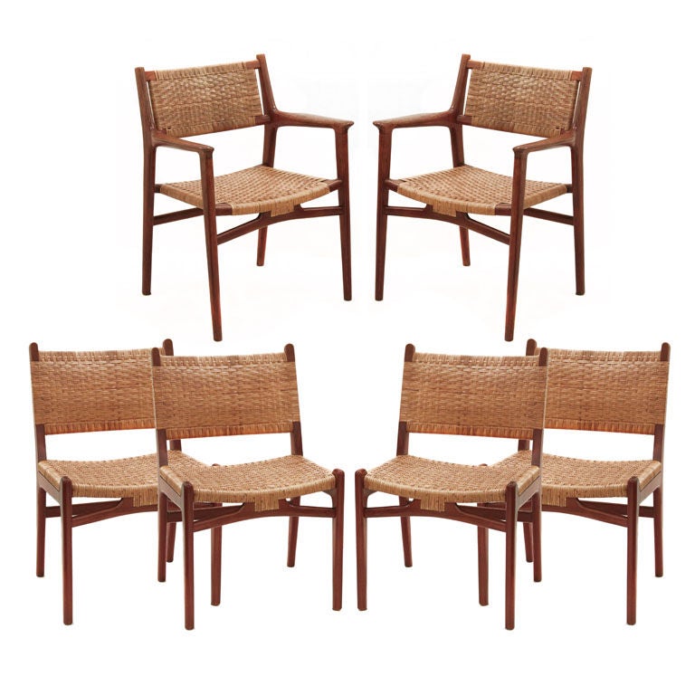 Set of 6 Teak Dining Chairs with Caning designed by Hans Wegner