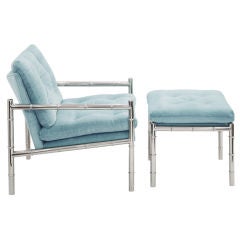 Chair and Ottoman with Chrome and Bamboo Motif