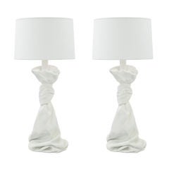 Pair of Table Lamps in Plaster with Knotted Fabric Motif