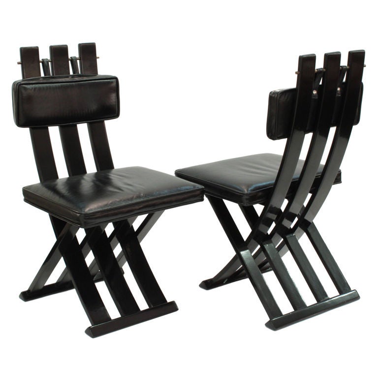 Set of 8 Campaign Style Dining Chairs by Harvey Probber