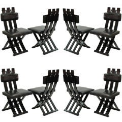 Set of 8 Campaign Style Dining Chairs by Harvey Probber
