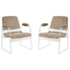 Pair of Chic Arm Chairs in Lucite and Chenille