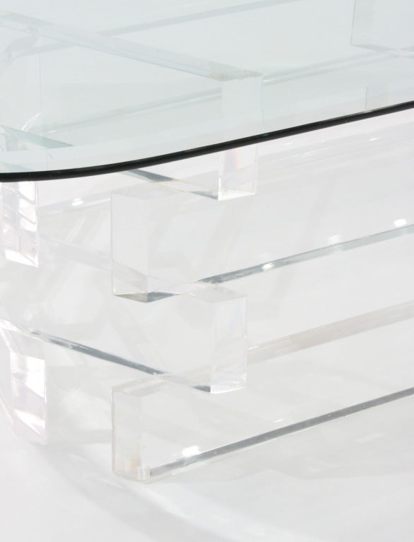 Sculptural Coffee Table with Stacked Lucite Base
