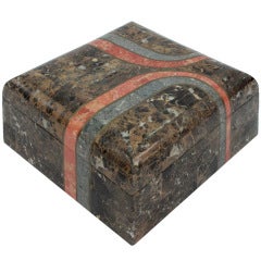 Beautifully Crafted Box in Tessellated Stone with Brass Inlays
