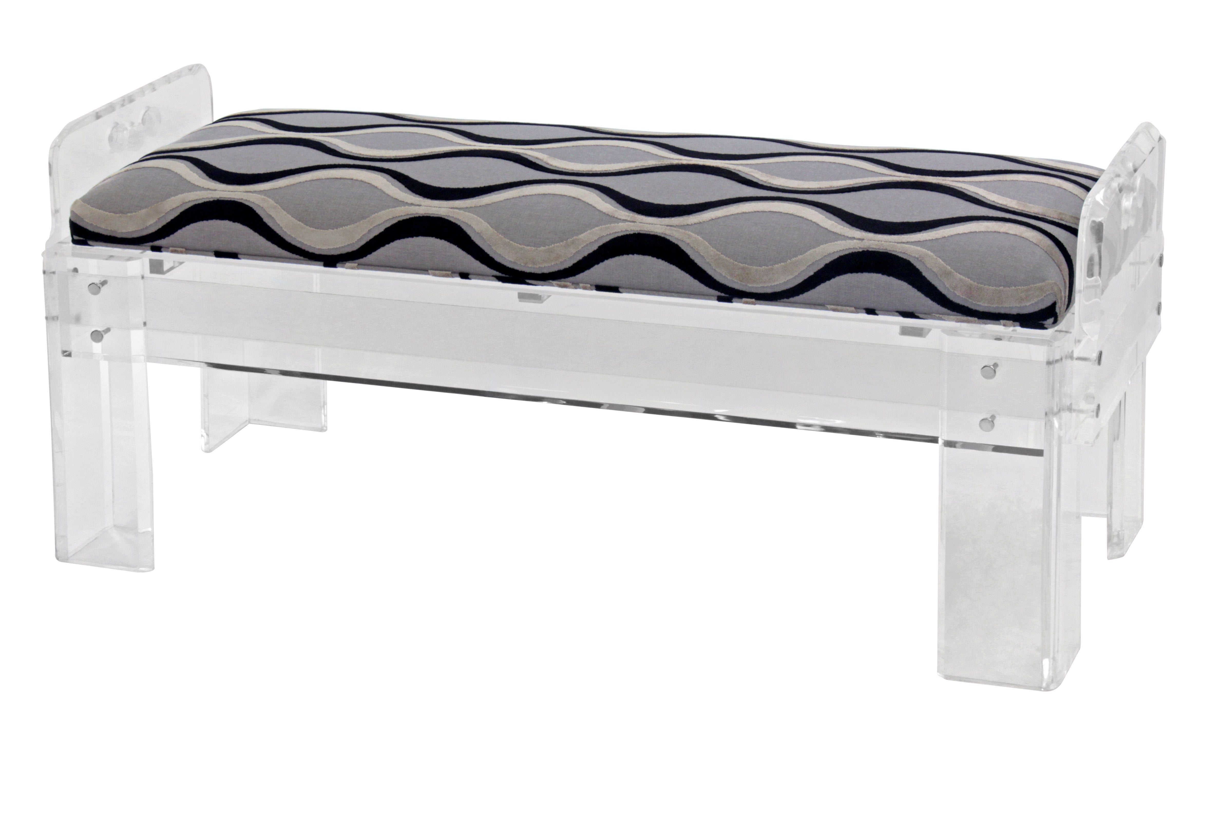 Thick Lucite Bench with Upholstered Seat