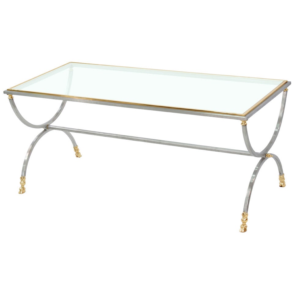 Sculptural Coffee Table in Steel and Brass with Hoof Motif For Sale