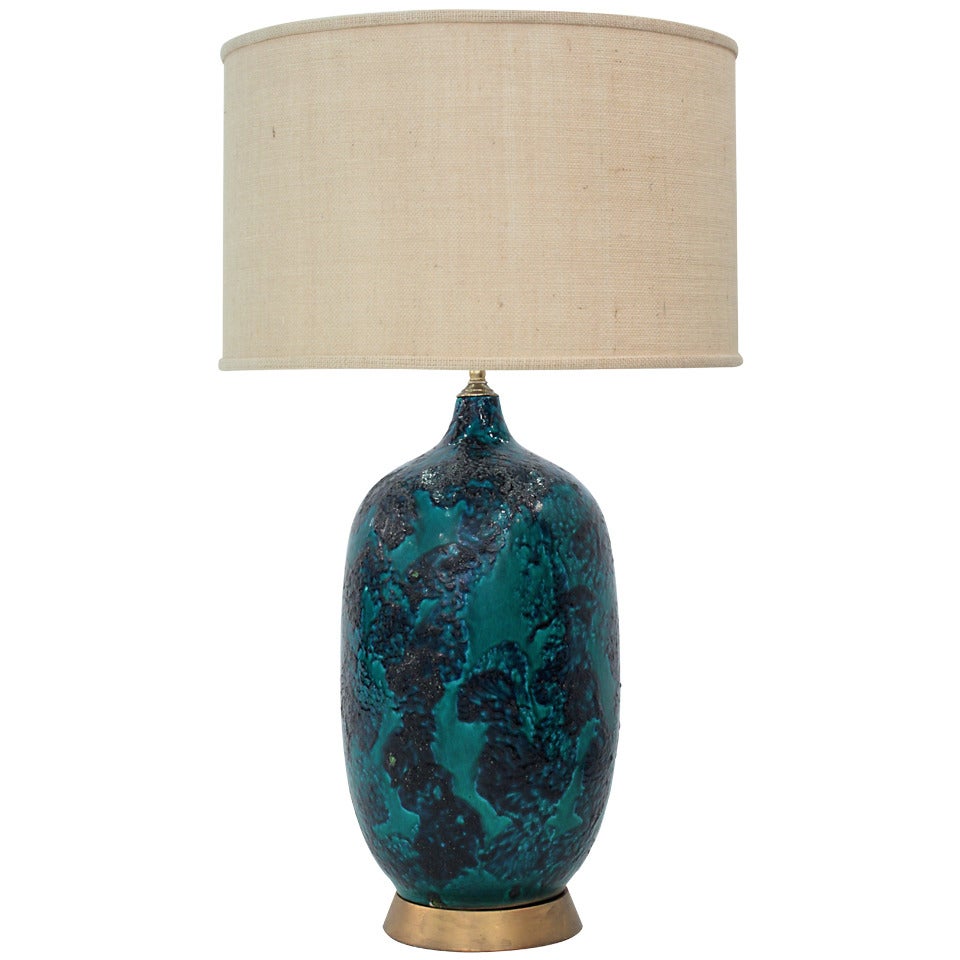 Ceramic Table Lamp with Volcanic Blue Glaze
