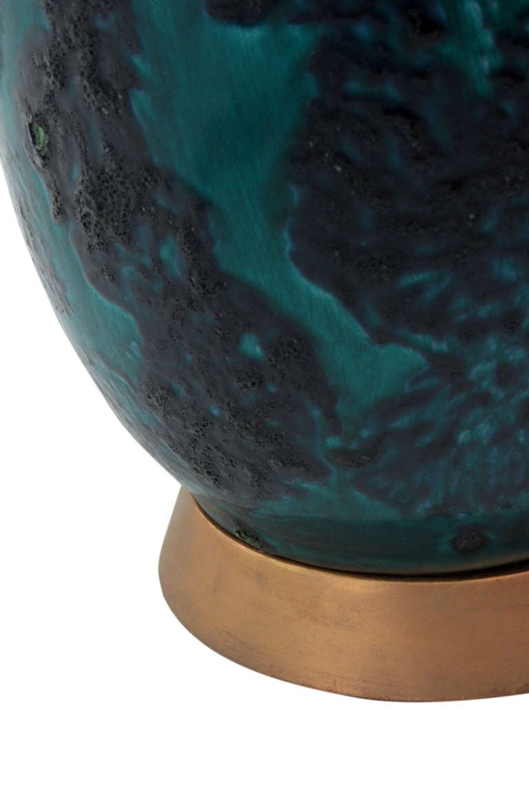 Ceramic Table Lamp with Volcanic Blue Glaze In Excellent Condition In New York, NY