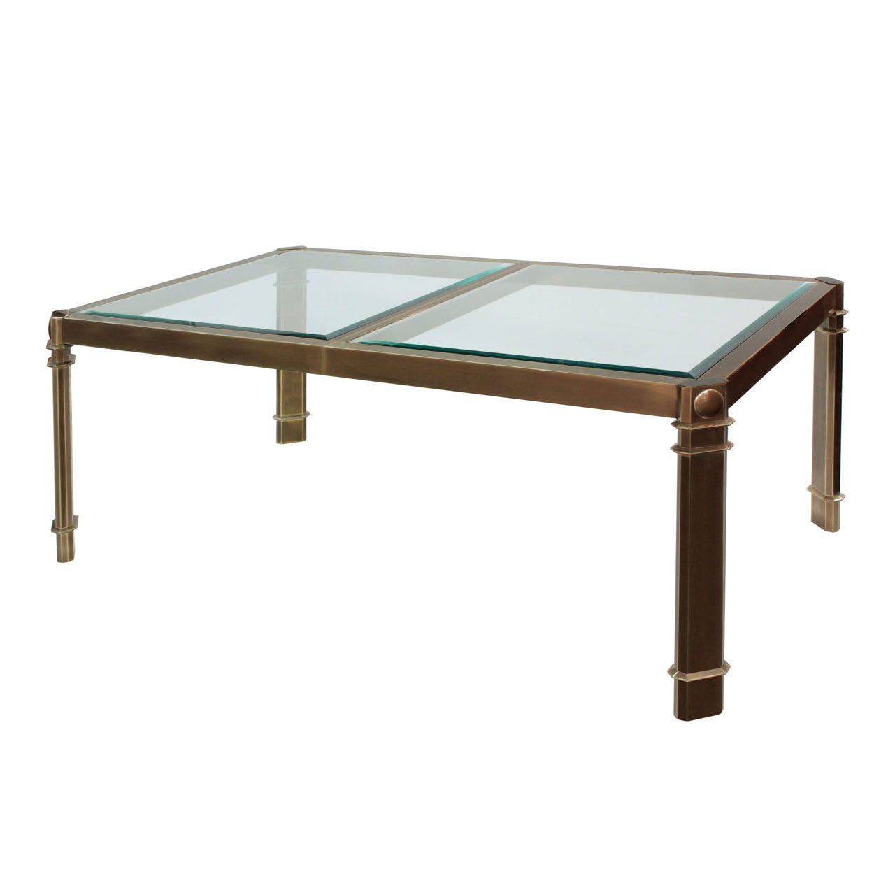 Dining Table in Bronze with Inset Glass Tops by Mastercraft For Sale