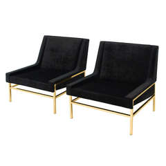 Pair of Slipper Chairs with Polished Brass Bases by Harvey Probber
