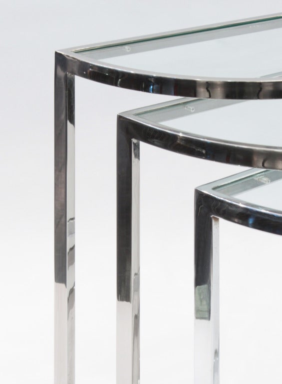 Satz von 3 Nisttischen aus Chrom und Glas