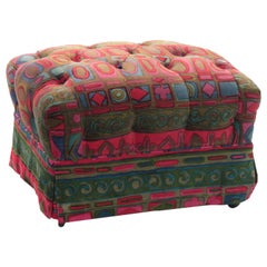 Vintage Tufted Ottoman in "Caravan" Fabric by Jack Lenor Larsen