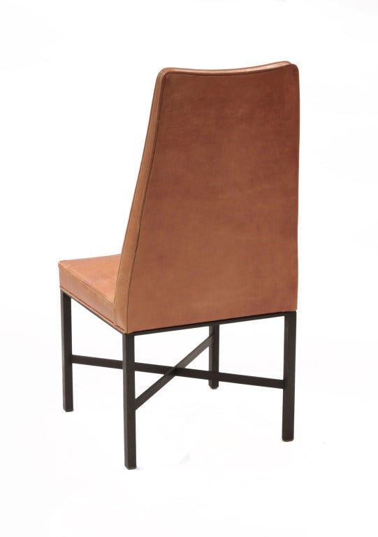 High Back Leather Chair with Bronze X Base by Dunbar