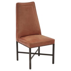 High Back Leather Chair with Bronze X Base by Dunbar