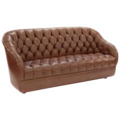 Vintage Button Tufted Leather Sofa by Ward Bennett