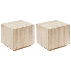Pair of Channeled Travertine Cube Tables
