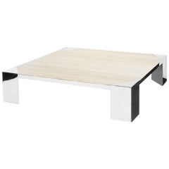 Large Coffee Table in Stainless Steel and Travertine by Pace