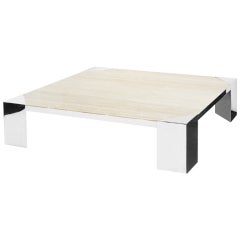 Large Coffee Table in Stainless Steel and Travertine by Pace Large Coffee Table in Stainless Steel and Travertine by Pace