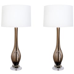 Pair of Large Amber Glass Table Lamps by Seguso