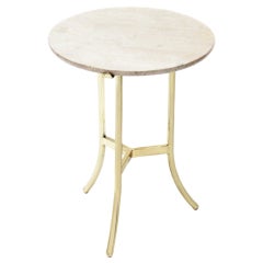 End Table in Brass with Travertine Top