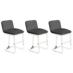 Set of 3 Lucite Bar Stools by Lion in Frost